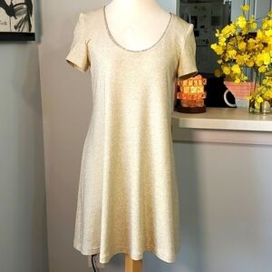 EVER BEAUTY, Gold thread with set reinstones dress. Stretch fabric. Size…